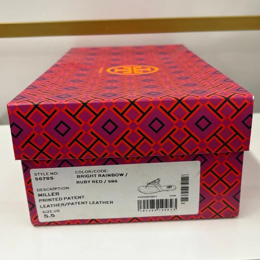 Tory Burch Sandals‎ Ruby Red Rainbow Patented Leather Miller Sandals Size 5.5